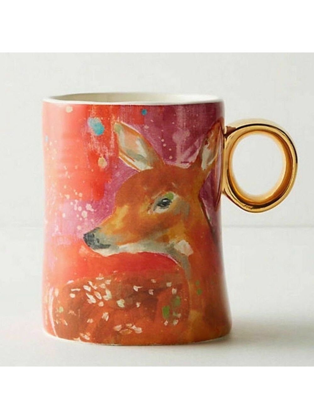 Anthropologie Lauren Carlson Walcott Pink Deer Fauna Mug - Picture 7 of 7